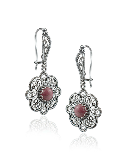 Sterling Silver Filigree Art Rhodonite Gemstone Women Dangle Drop