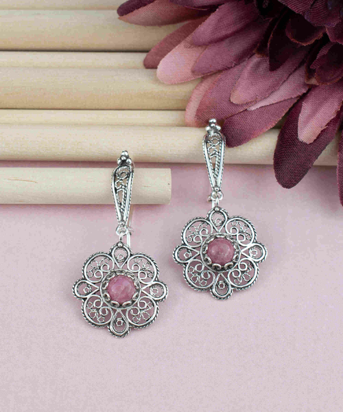 Sterling Silver Filigree Art Rhodonite Gemstone Women Dangle Drop 1