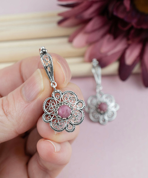 Sterling Silver Filigree Art Rhodonite Gemstone Women Dangle Drop 2