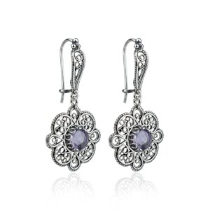 Sterling Silver Filigree Art Amethyst Gemstone Women Dangle Drop