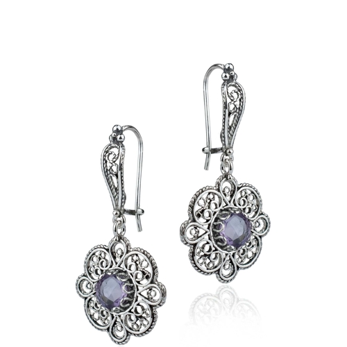 Sterling Silver Filigree Art Amethyst Gemstone Women Dangle Drop 1