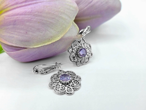 Sterling Silver Filigree Art Amethyst Gemstone Women Dangle Drop 2