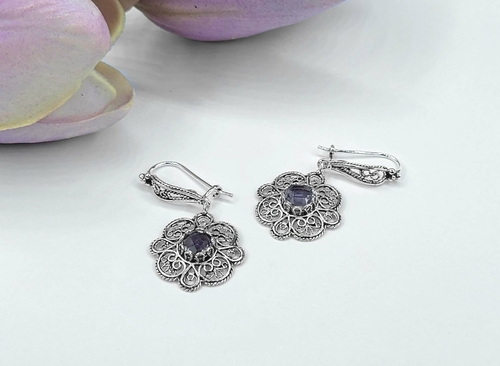 Sterling Silver Filigree Art Amethyst Gemstone Women Dangle Drop 3