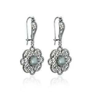 Sterling Silver Filigree Art Prasiolite Gemstone Women Dangle Drop