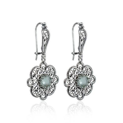 Sterling Silver Filigree Art Prasiolite Gemstone Women Dangle Drop
