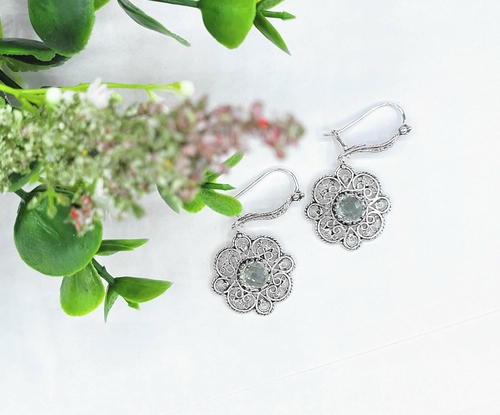 Sterling Silver Filigree Art Prasiolite Gemstone Women Dangle Drop 2