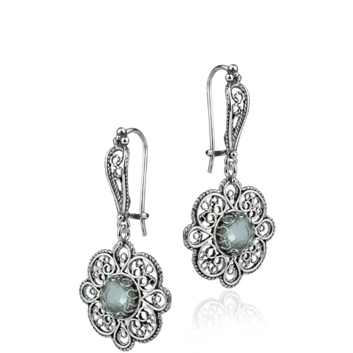 Sterling Silver Filigree Art Prasiolite Gemstone Women Dangle Drop 1
