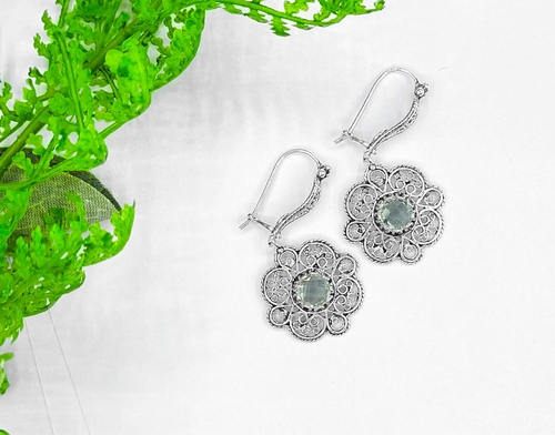 Sterling Silver Filigree Art Prasiolite Gemstone Women Dangle Drop 3
