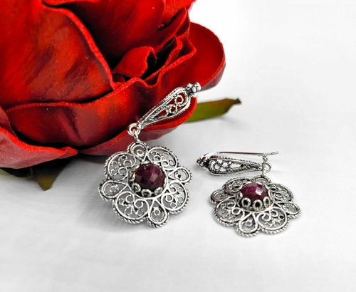 Sterling Silver Filigree Art Ruby Corundum Gemstone Women Dangle Drop 3