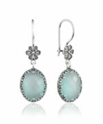 Filigree Art Aqua Chalcedony Gemstone Women Silver Oval Dangle