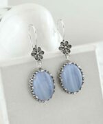 Filigree Art Blue Lace Agate Gemstone Women Silver Oval Dangle 2