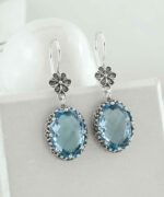 Filigree Art Blue Topaz Gemstone Women Silver Oval Dangle Earrings 2