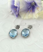 Filigree Art Blue Topaz Gemstone Women Silver Oval Dangle Earrings 3