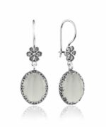 Filigree Art Mother of Pearl Gemstone Women Silver Oval Dangle