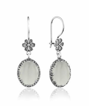 Filigree Art Mother of Pearl Gemstone Women Silver Oval Dangle